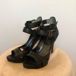 Pebbled Black double ankle strap Stilettos